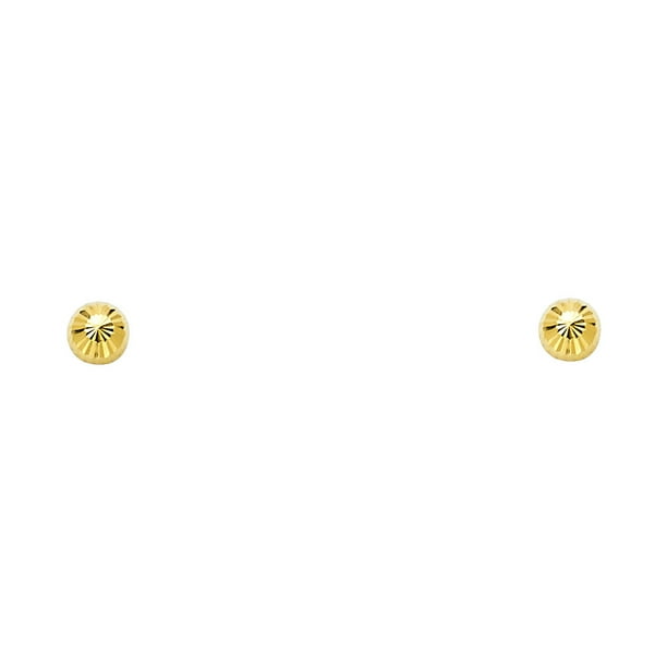 5mm Girls Women 14k Yellow Gold Half Ball Earrings Fluted Flat Back Safety Screwback Covered Back 4